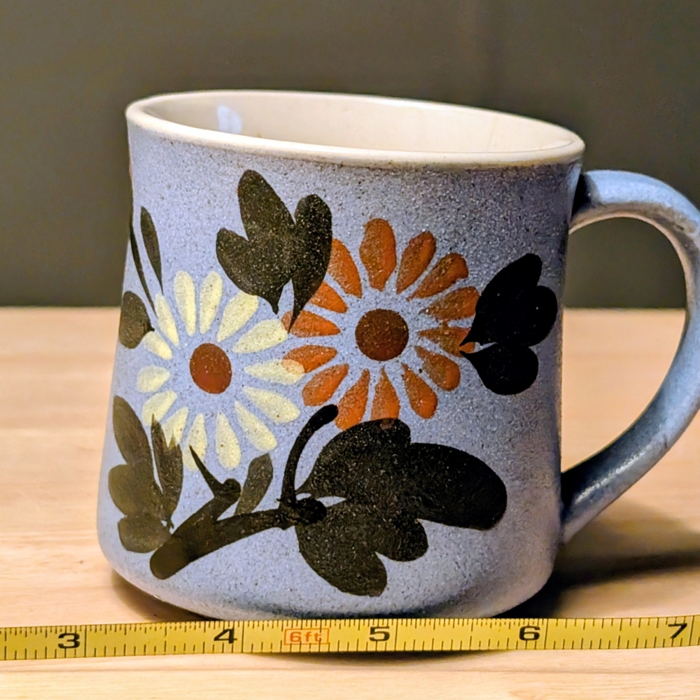 Vintage Japanese Textured Floral Ceramic Mug with Handle